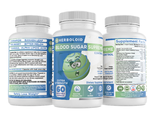 Herboloid All-Natural Herbal Blood Sugar Supreme Glucose Supplement For Cholesterol, Diabetes, Good Insulin, Heart Health, Anti-Inflammation