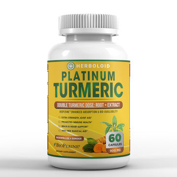 FLASH SALE Herboloid Platinum Turmeric Joint, Brain, Anti-Inflammatory Immune Supplement I Curcumin, Boswellia, BioPerine, Quercetin Ginger